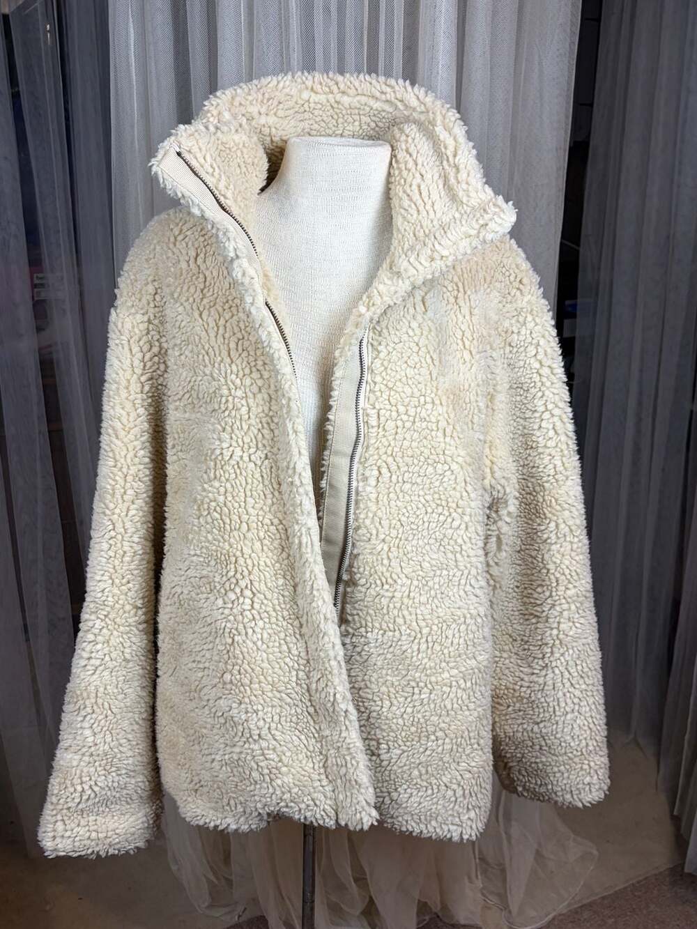 Aeropostale Cream Full Zip Faux Sherpa Teddy Jacket